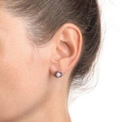 Silberne Orbit-Ohrringe mit Perle und tschechischem Granat