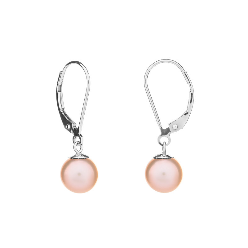 Gold Perlenohrringe 8 AAA Continental - Farbe: Rosa, Edelmetall: Weißgold 14 Karat (585)