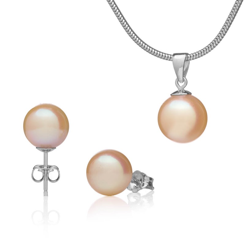Set Südseeperlen 9 AAA gold-weiß – Ohrringe und Anhänger - Farbe: Gold, Edelmetall: Rhodiniertes Silber (925)