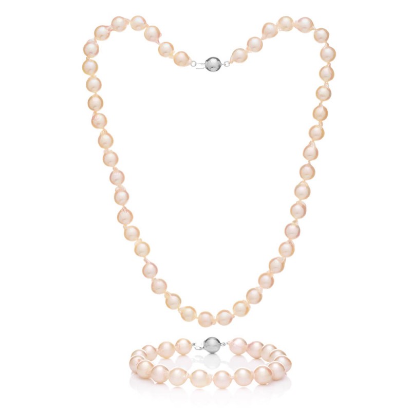 Set perlový náramek a náhrdelník Akoya 8 barokní