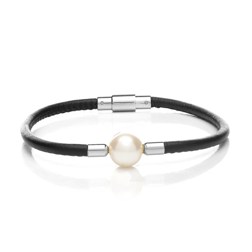 Leather Bracelet with Pearl - Length of bracelet: 19 cm | Buka