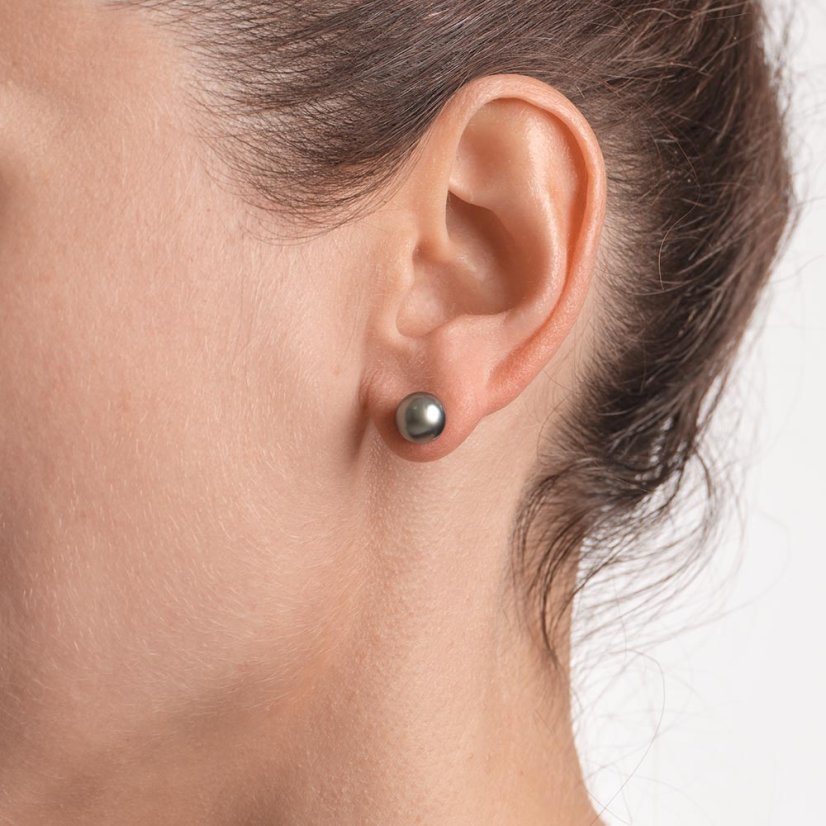 Tahiti bedugós gyöngy fülbevaló 8 B/C - Színes: Sötét, Nemesfém: 14 karátos fehér arany (585)