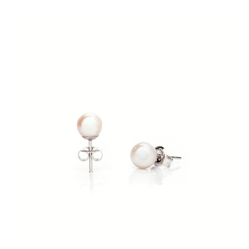 Silver Pearl earrings 6 AAA - Colour: Pink, Precious metal: Rhodium-plated silver (925)