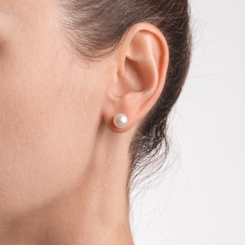 Pearl Stud Earrings 8 AA - Colour: White, Precious metal: Rhodium-plated silver (925)