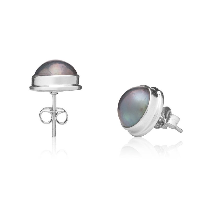 Kolczyki sztyfty z perłą Mabe – niebieskie