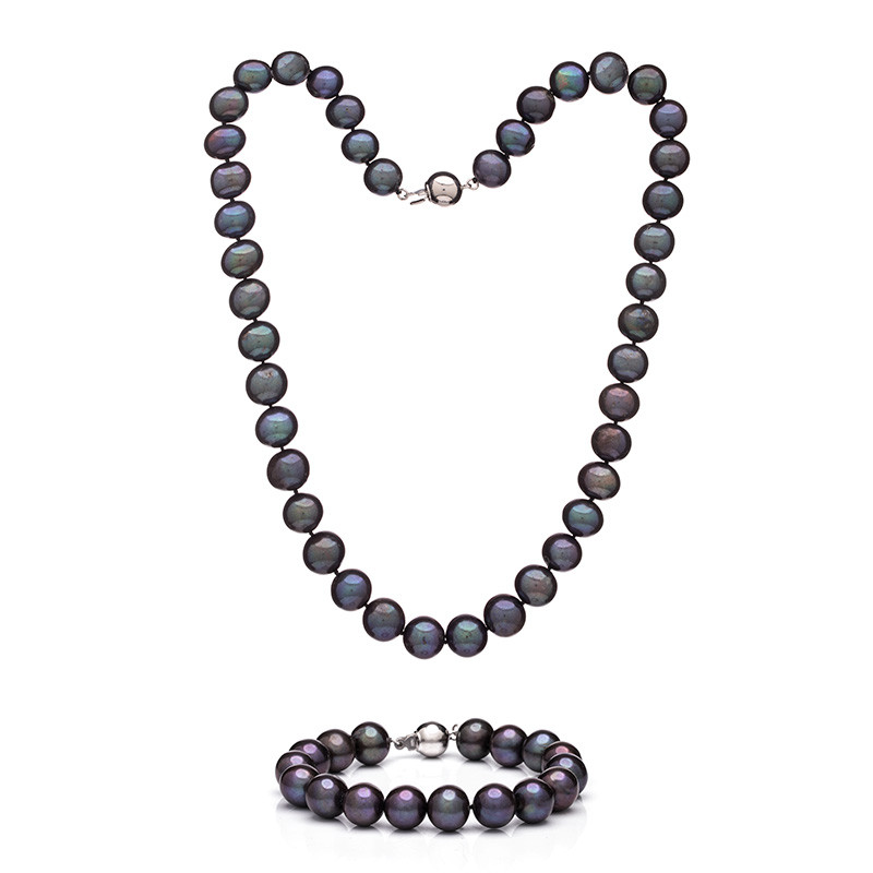 Mutiara Perlen Set 7,5 AA+ (Armband und Perlenkette) - dunkel