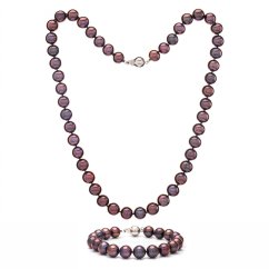 Dark Pearl Set – Necklace and Bracelet 9.5 AA