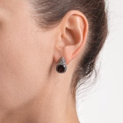 Garnet Hammered Silver Stud Earrings