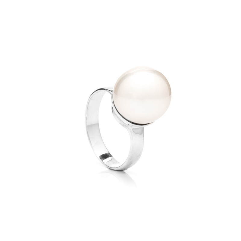 Perlenring Bima - Farbe: Weiß, Edelmetall: Sterlingsilber (925), Ringgröße: 55