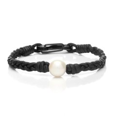 Braided Leather Bracelet with Pearl