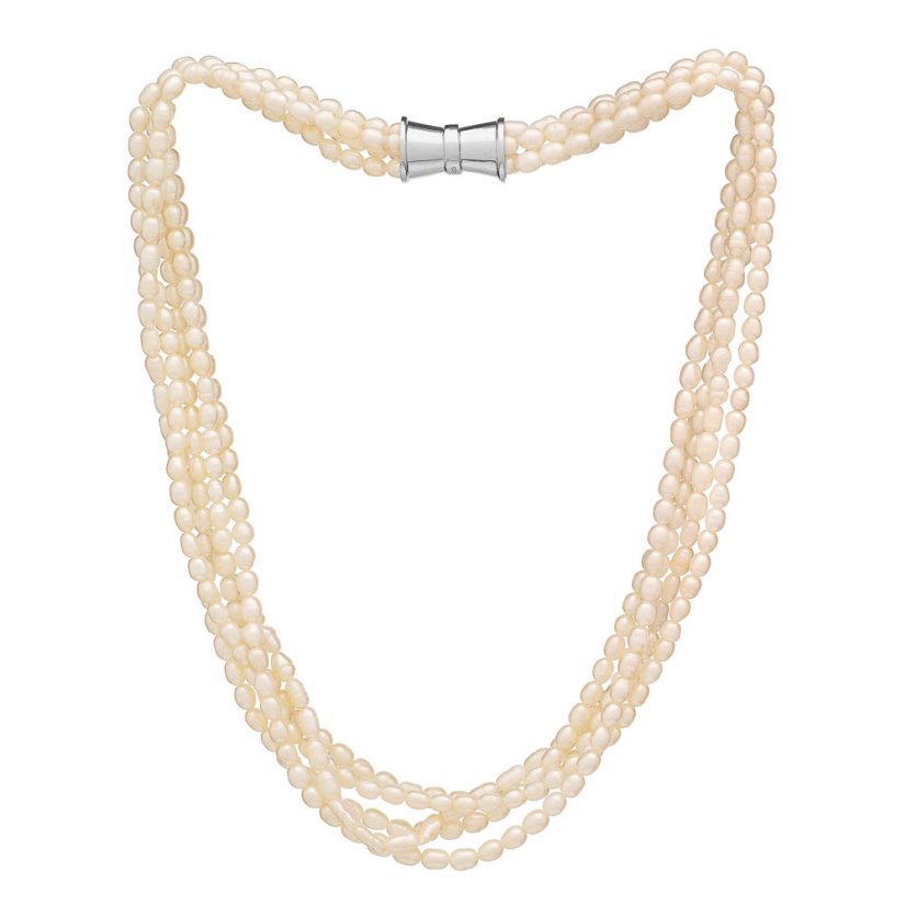 Päťradový perlový náhrdelník – biele perly