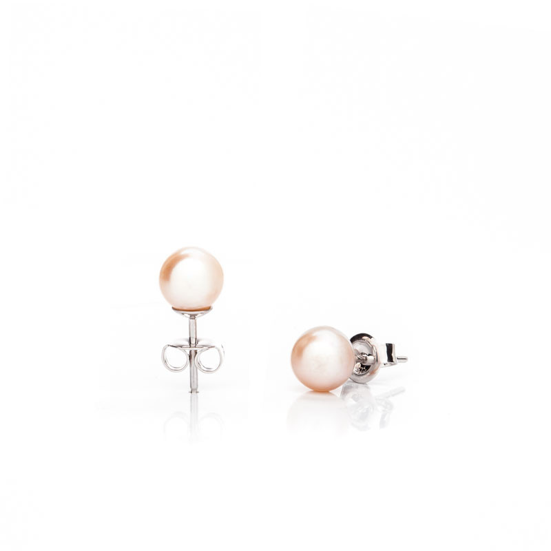 Silver Pearl earrings 6 AAA - Colour: Pink, Precious metal: Rhodium-plated silver (925)