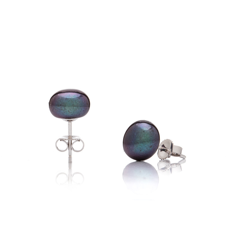 Perlenohrstecker 8 AA - Farbe: Dunkel, Edelmetall: Rhodiniertes Silber (925)