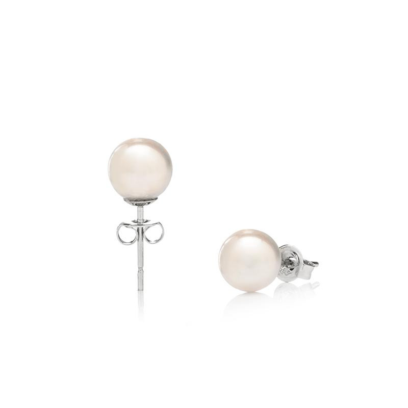 Akoya pearl earrings 7 AAA - Colour: White, Precious metal: Rhodium-plated silver (925)