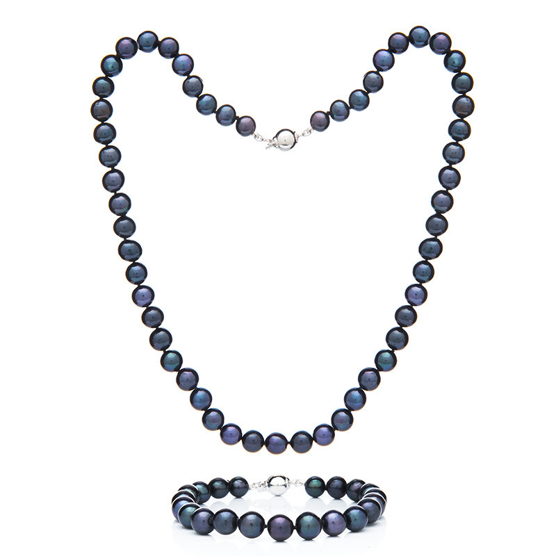 Mutiara Perlen Set 7,5 AA (Armband und Perlenkette) - dunkel