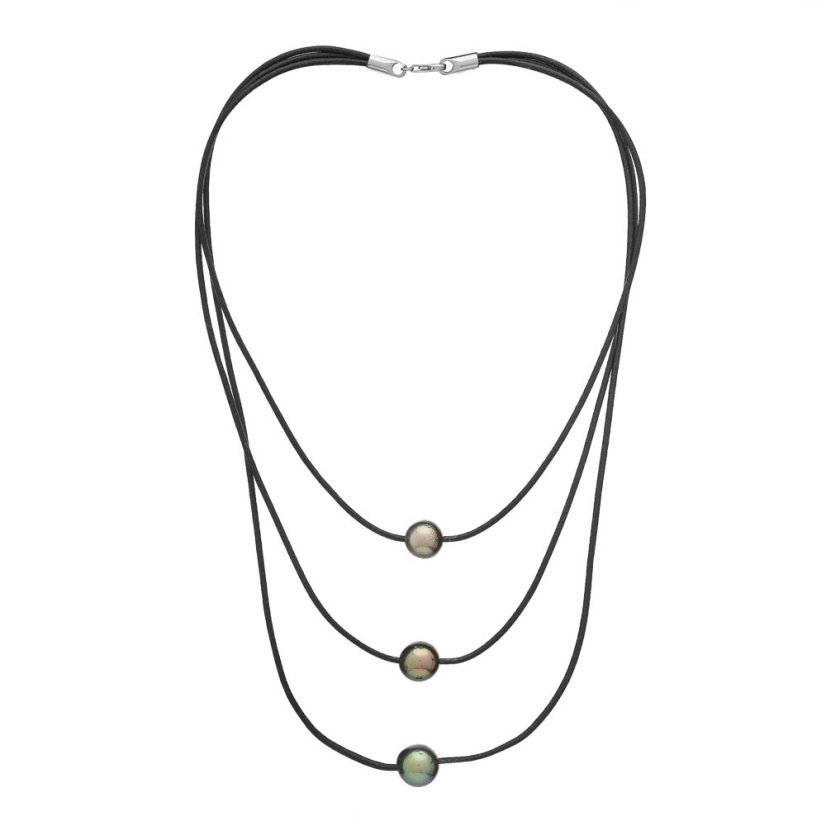 Tahiti Pearl Necklace on Leather 12 B/C