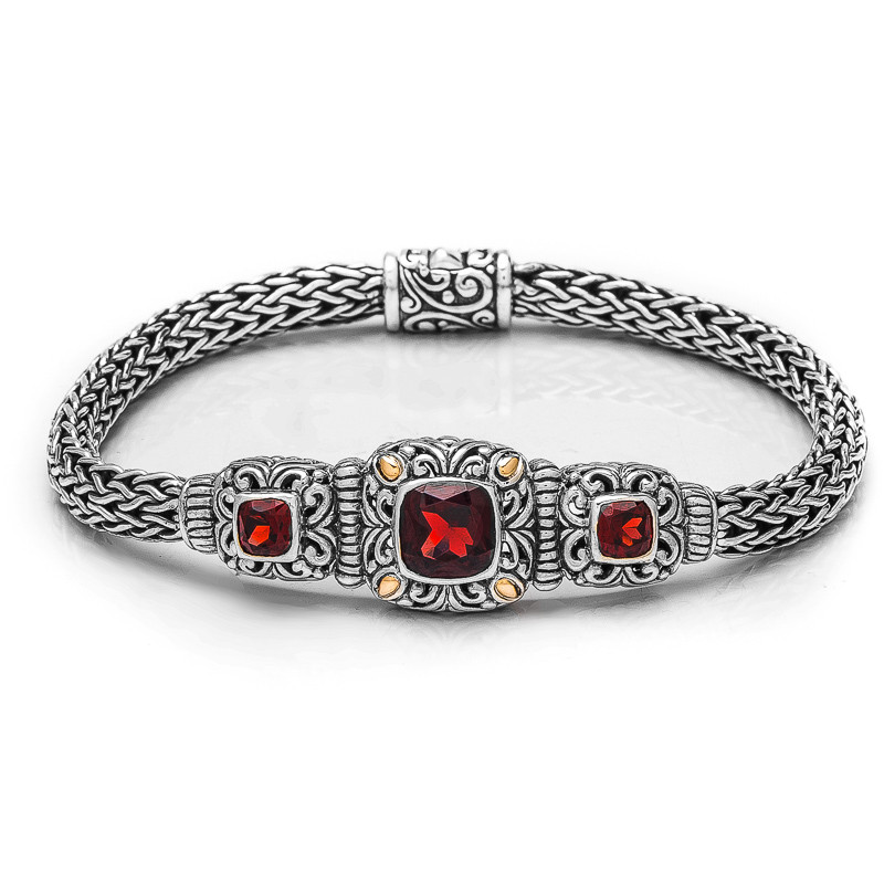 Silver Hammered Bracelet Garnet