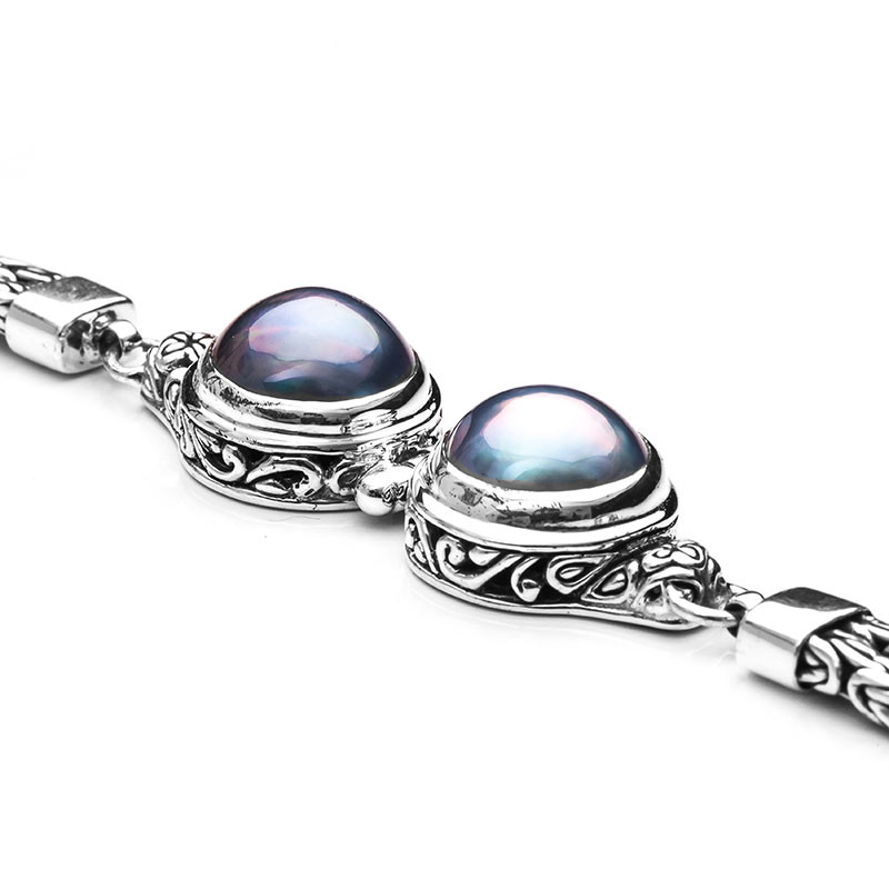 Silver Bracelet with Mabe Pearls – Blue