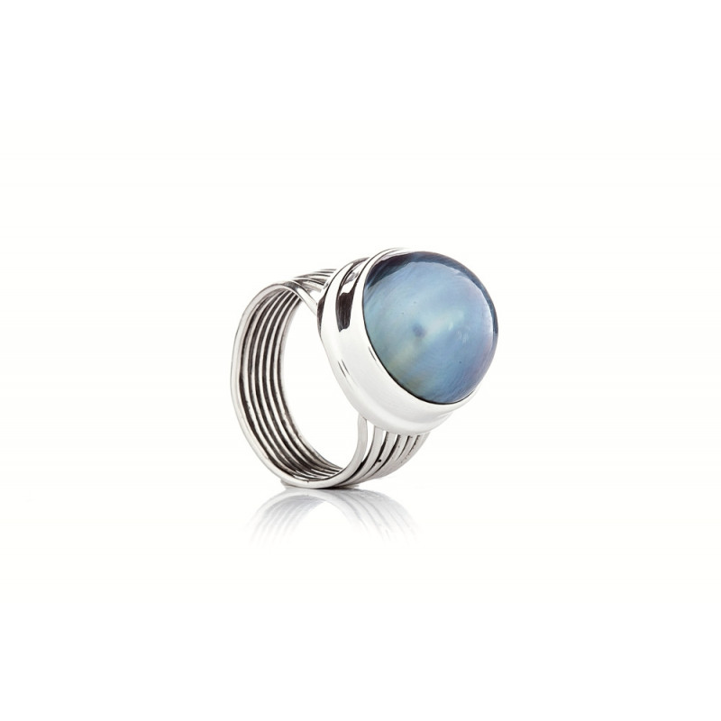 Perlenring Mabe - Farbe: Weiß, Edelmetall: Sterlingsilber (925), Ringgröße: 61