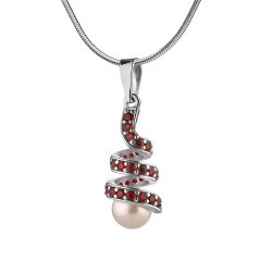 Pendentif Helix en argent avec perle et grenat tchèque