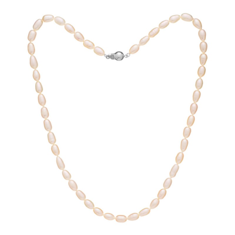Colier de perle Oval 5,5 alb - Culoare: Albă, Metal prețios: Argint rodiat (925), Lungimea colierului: 43 cm