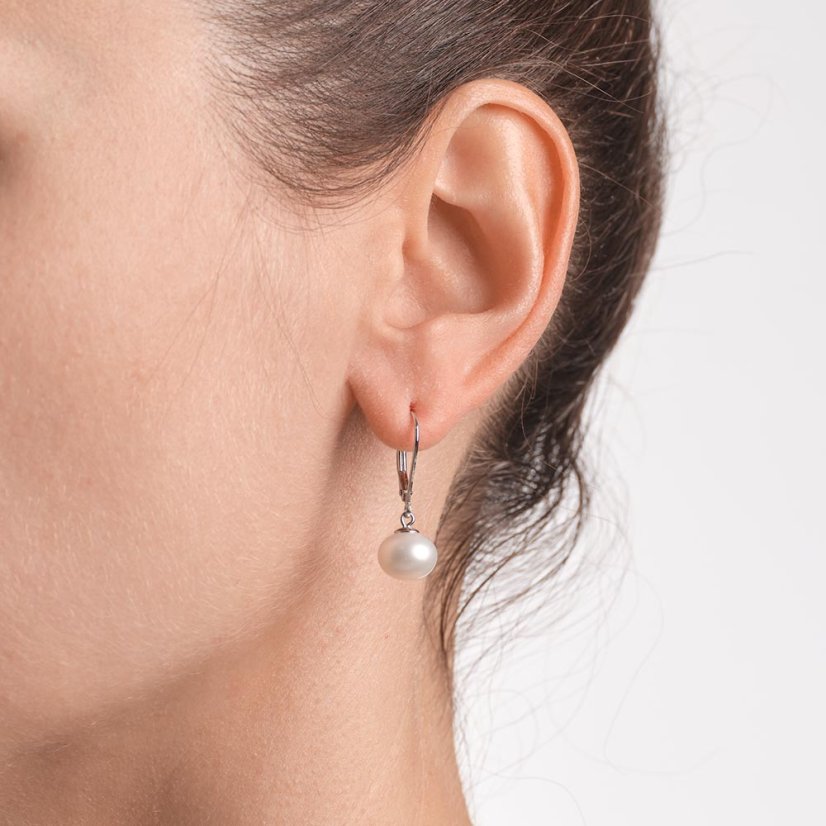 Pearl earrings 9 AA Continental - Colour: White, Precious metal: Rhodium-plated silver (925)
