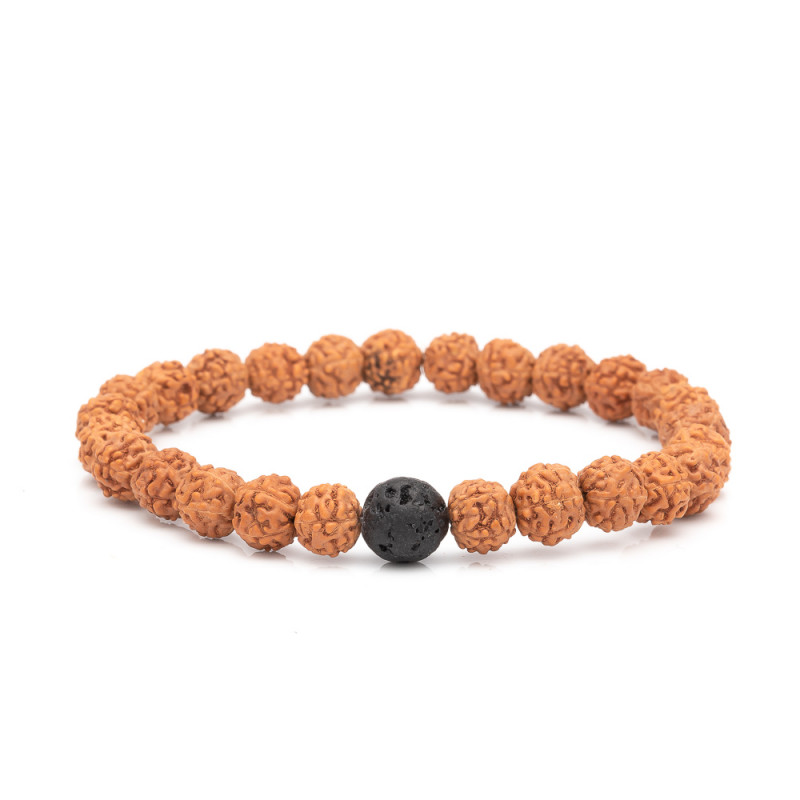 Brățară Rudraksha - Culoare: Negru, Decorațiune: 1 piatră vulcanică