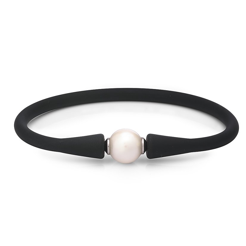 Bracelet en silicone noir avec perle blanche - Longueur du bracelet: 20 cm Bracelet en silicone noir avec perle blanche - Longueur du bracelet: 20 cm
