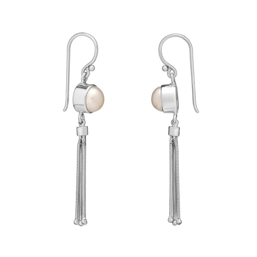 Perlové náušnice s řetízky