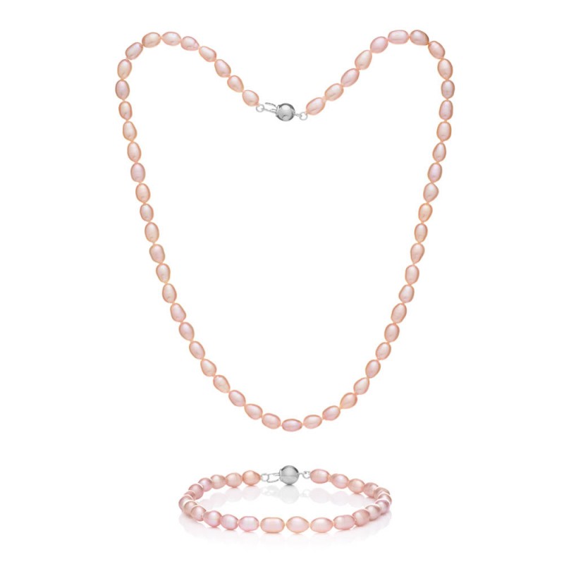 Set colier și brățară cu perle Oval 5,5 roz