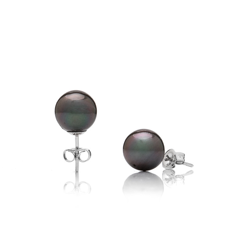 Tahiti stud earrings 8 A - Colour: Dark, Precious metal: White gold 14K (585)