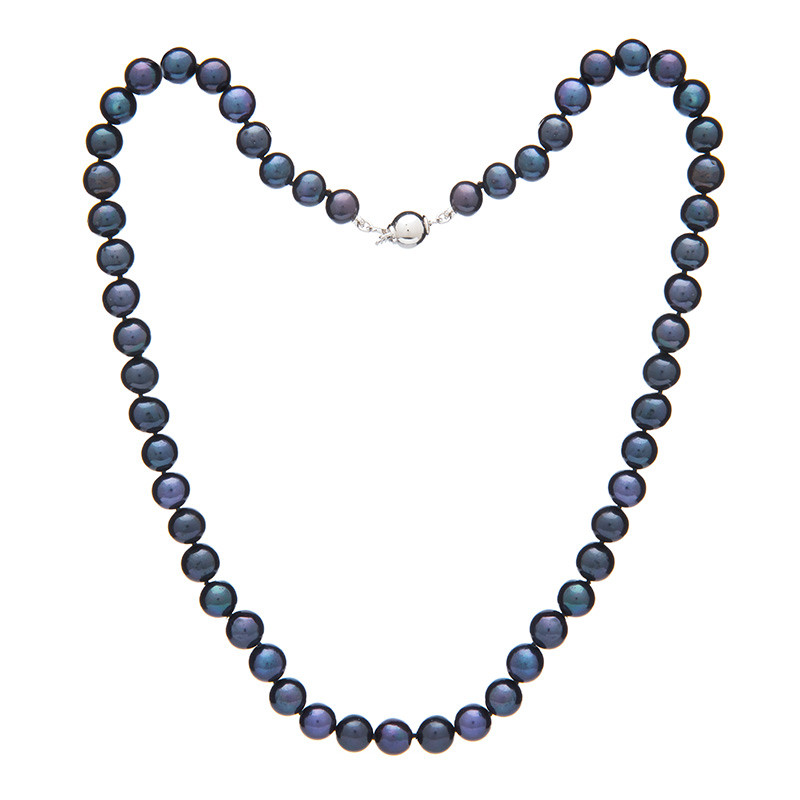 Colier de perle Mutiara 7,5 AA, perle medii - întuneric - Culoare: Închisă, Metal prețios: Argint rodiat (925), Lungimea colierului: 44 cm