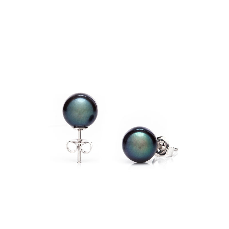 Pendientes de perlas de plata 8 AAA - Color: Blanco, Metal precioso: Plata rodiada (925)