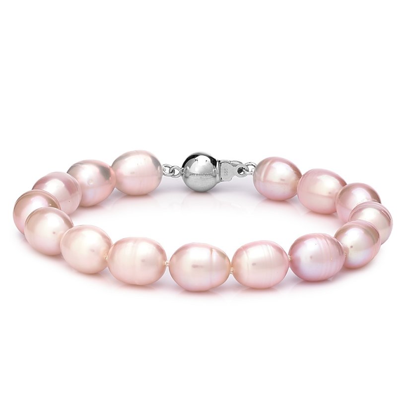 Pulsera de perlas Oval 9,5 AA rosa
