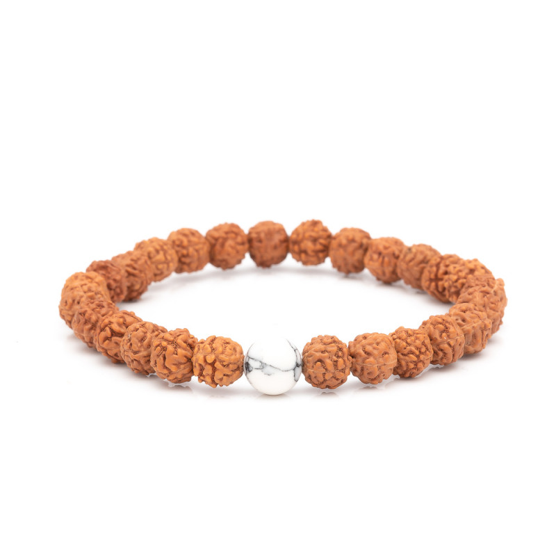 Náramek Rudraksha - Barva: Bílá, Dekorace: 1 howlit