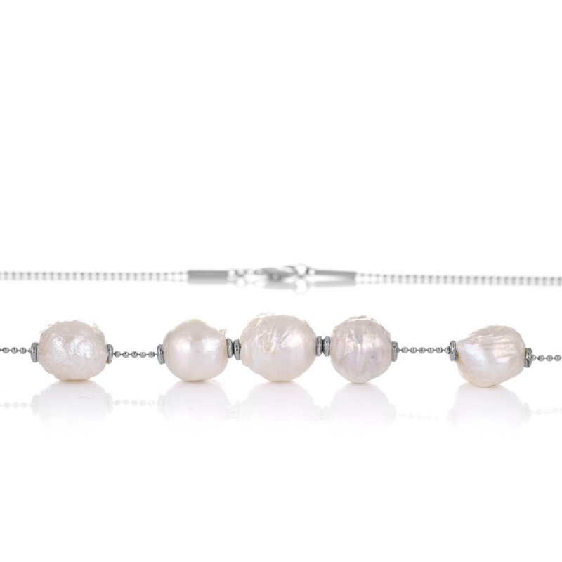 Collier avec perles baroques ajustables