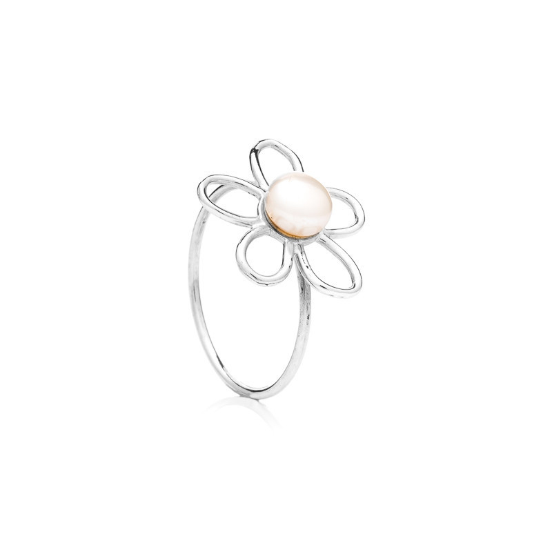 Inel cu perlă Bunga - Culoare: Roz, Metal prețios: Argint sterling (925), Dimensiune inel: 58