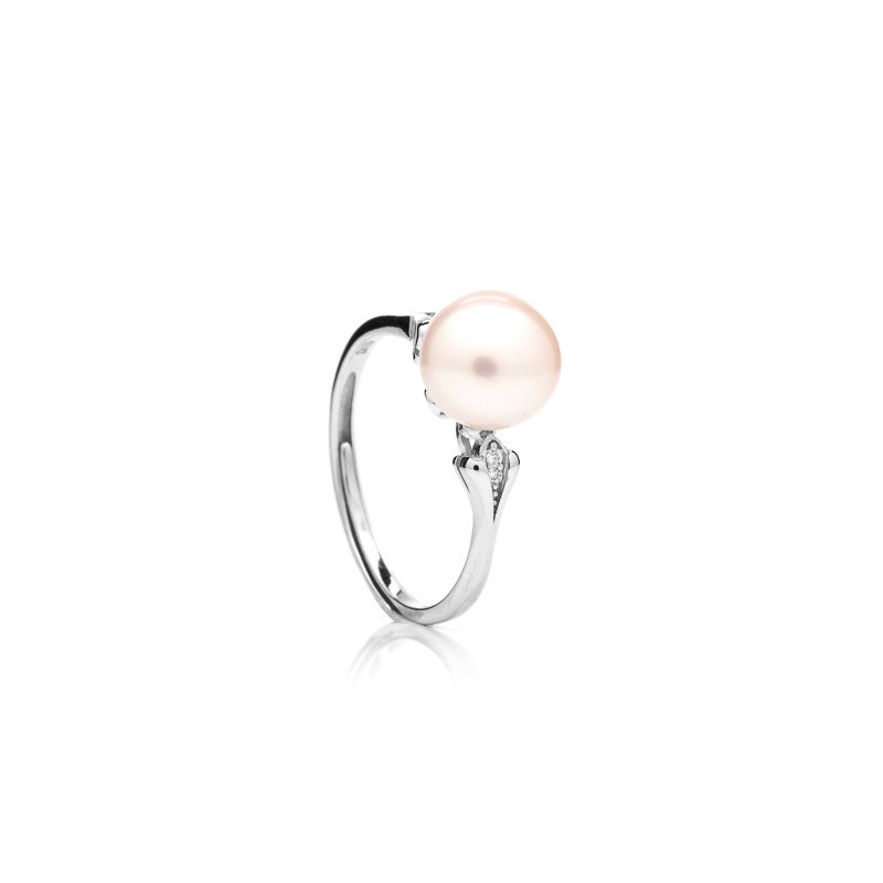 Pearl Ring Variable - Colour: White, Precious metal: Rhodium-plated silver (925), Ring size: 55