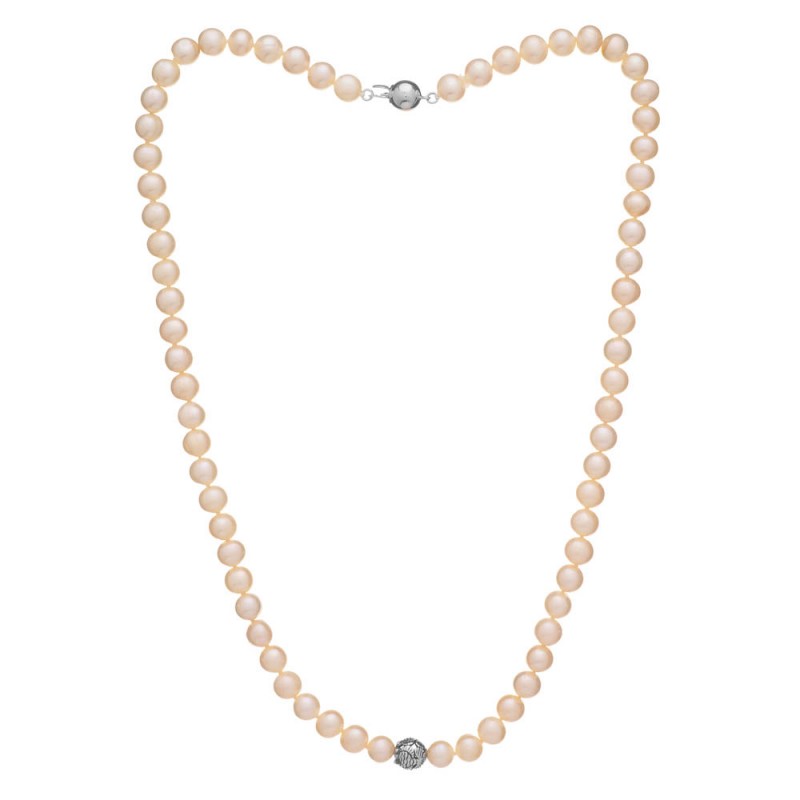 Colier de perle pentru bărbați 7,5 AA cu decor alb argintiu - Culoare: Albă, Metal prețios: Argint rodiat (925), Lungimea colierului: 50 cm