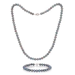 Perlenset Armband und Halskette schwarz 6 AA