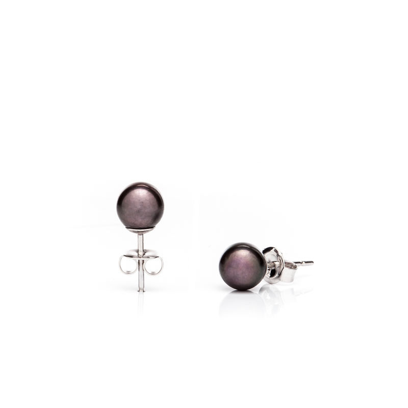 Cercei cu perle din argint AAA 6 mm - Culoare: Închisă, Metal prețios: Argint rodiat (925)