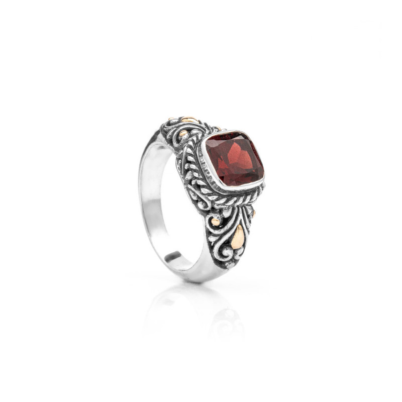Silberring Granat - Farbe: Rot, Edelmetall: Rhodiniertes Silber (925), Ringgröße: 59