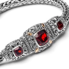 Silver Hammered Bracelet Garnet