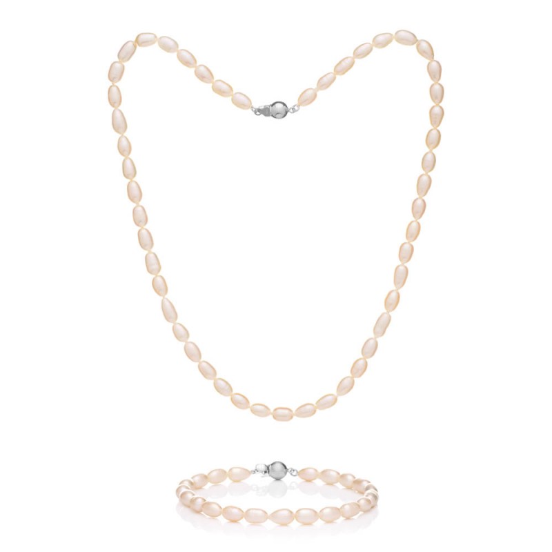 Perlenset – Kette und Armband Oval 5,5 AA