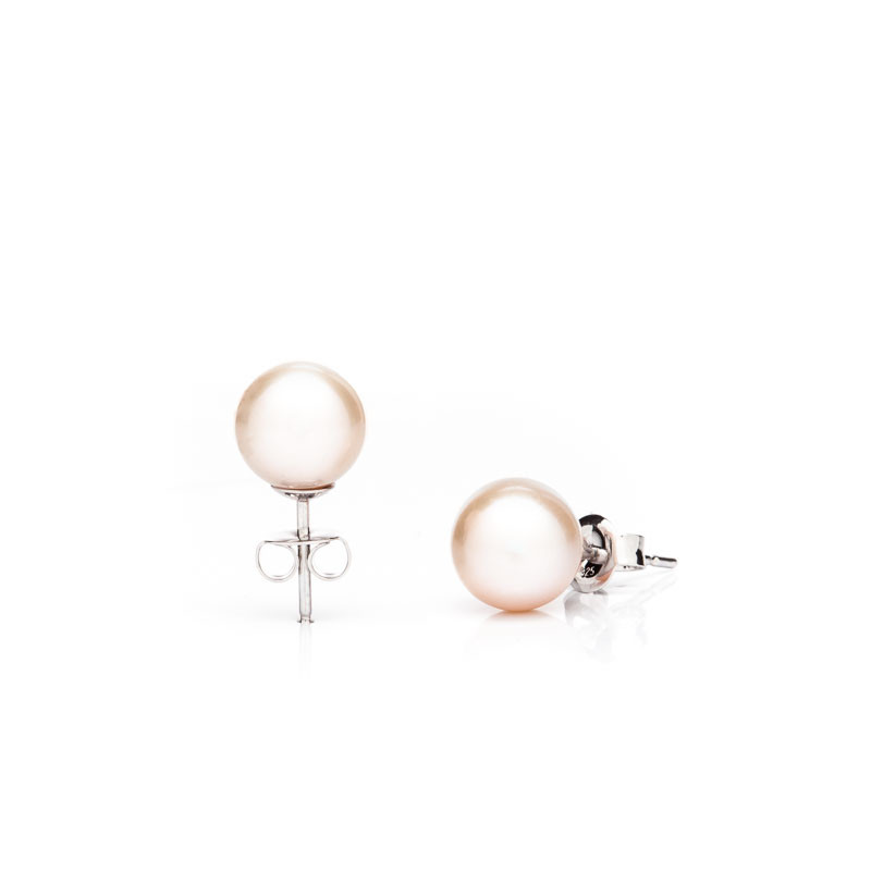Pendientes de perlas de plata 8 AAA - Color: Blanco, Metal precioso: Plata rodiada (925)