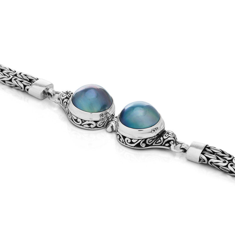 Silver Bracelet with Mabe Pearls – Blue