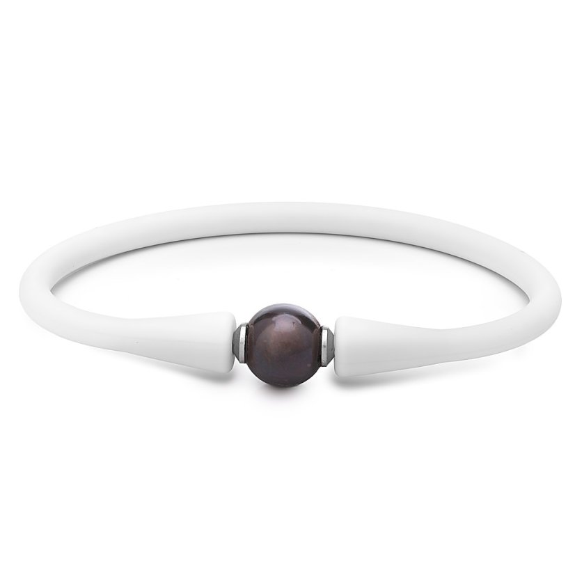 Beige Silicone Bracelet with Dark Pearl - Length of bracelet: 20 cm Beige Silicone Bracelet with Dark Pearl - Length of bracelet: 20 cm