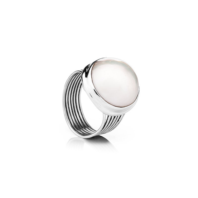 Perlenring Mabe - Farbe: Weiß, Edelmetall: Sterlingsilber (925), Ringgröße: 61