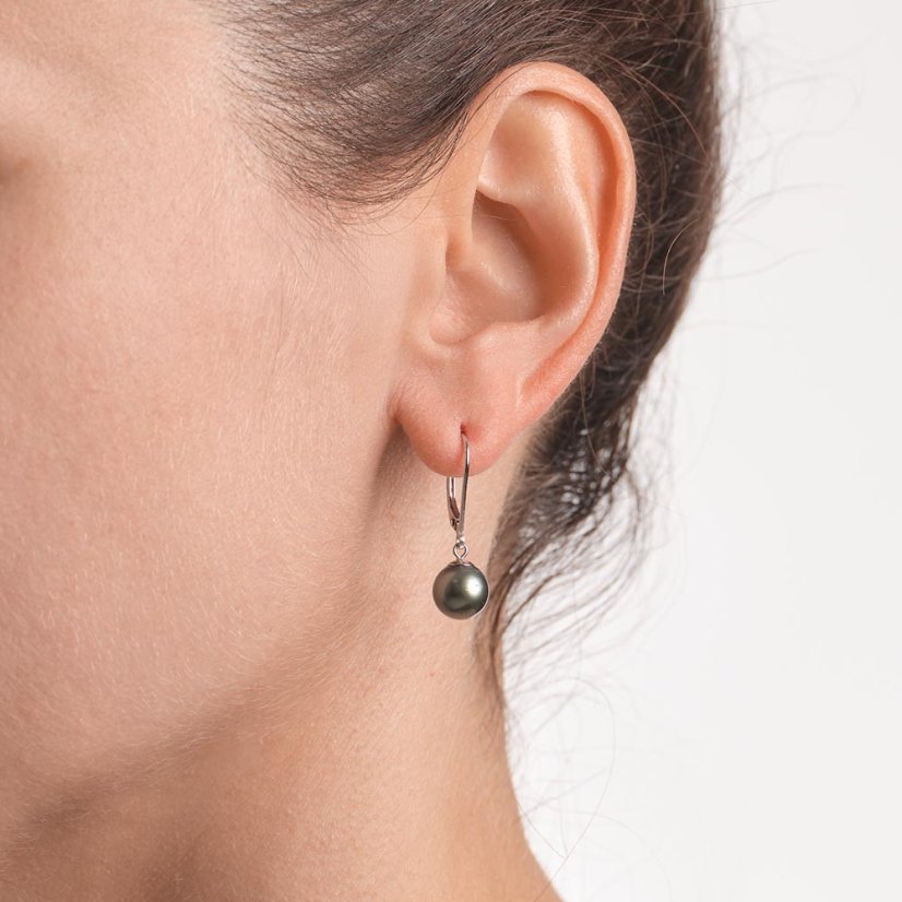 Kolczyki z perłą Tahiti continental 8 B/C - Kolor: Ciemny, Metal szlachetny: Białe złoto 14K (585)