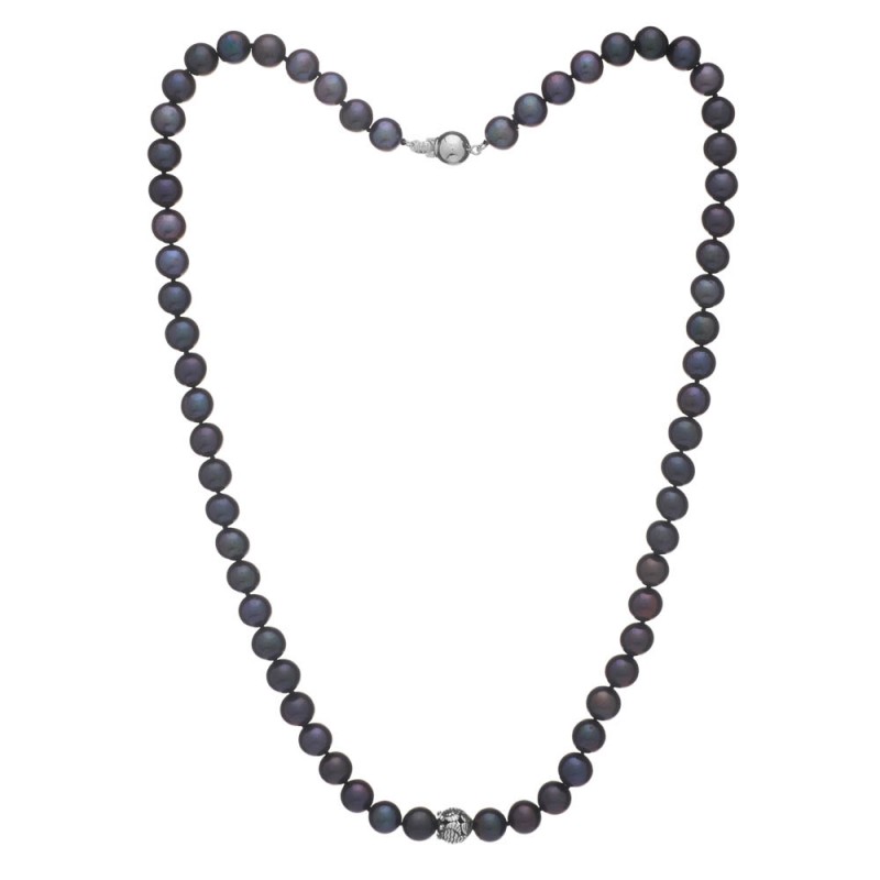 Colier de perle pentru bărbați 7,5 AA închis - ornamente din argint - Culoare: Închisă, Metal prețios: Argint rodiat (925), Lungimea colierului: 50 cm